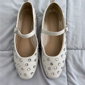 Soda White Gem-Studded Mary Jane Flats